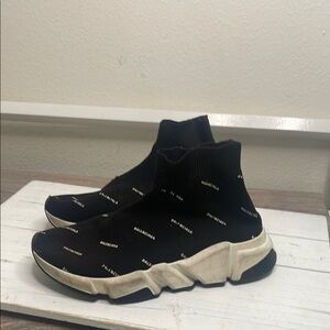 Balenciaga Black and White Knit Sneakers